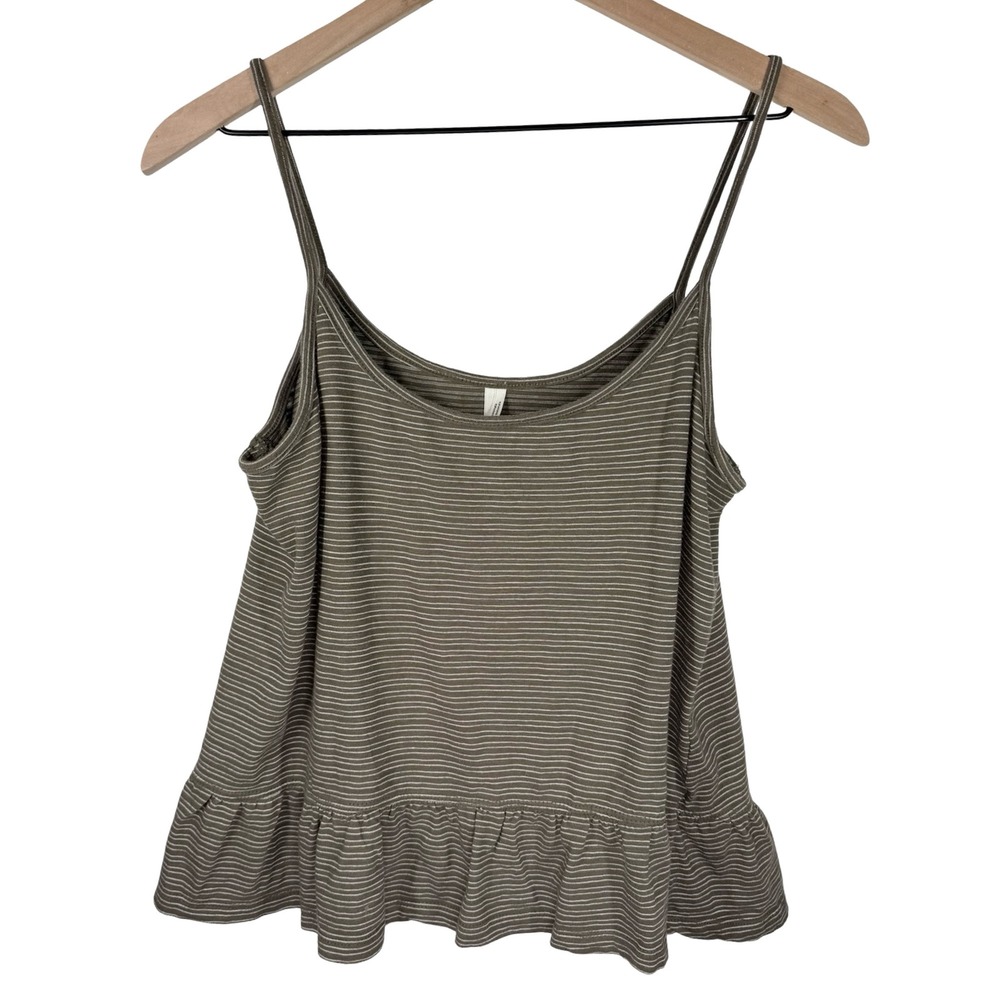 Anthropologie Striped Ruffle Peplum Cami Tank Top Olive Green Small - Picture 4 of 8